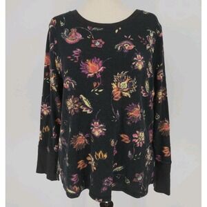 Belle Kim Gravel XL Waffle Knit Floral Top Black Jacobean Henley QVC A468591 Pin